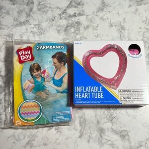 Pool Inflatable Two Piece Set Containing Arm Bands and Heart Shaped Tube NWT